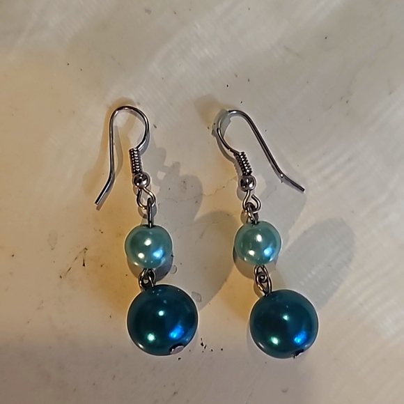 Chunky Turquoise Pearl Necklace & Earrings Set, Bridal Multi Strand Necklace - Picture 8 of 9